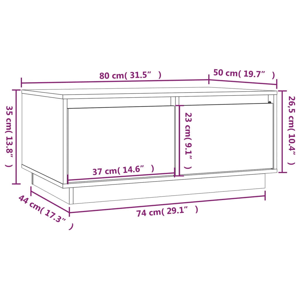 Salontafel 80x50x35 cm massief grenenhout