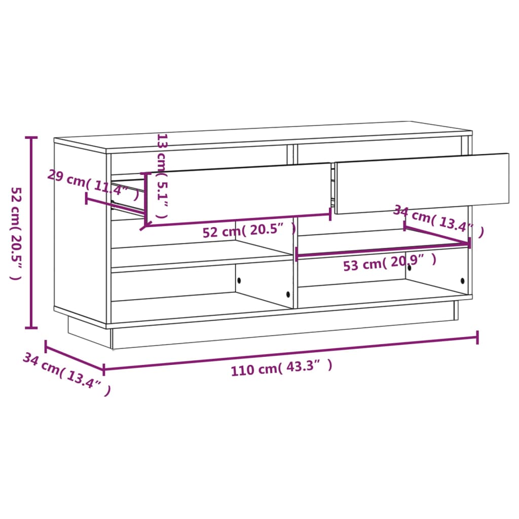 Schoenenkast 110x34x52 cm massief grenenhout