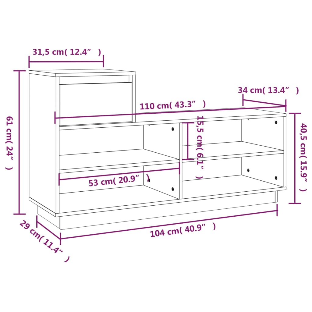 Schoenenkast 110x34x61 cm massief grenenhout