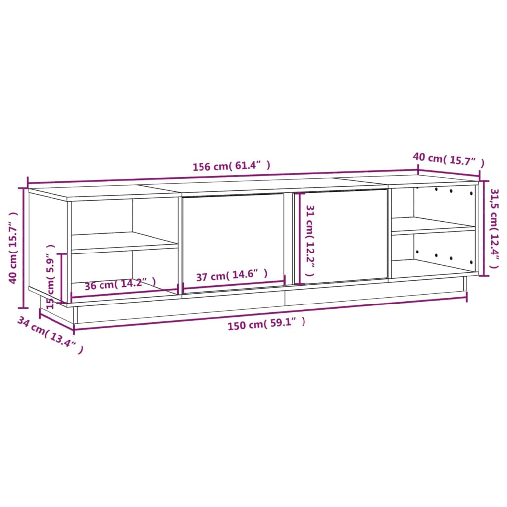 Tv-meubel 156x40x40 cm massief grenenhout