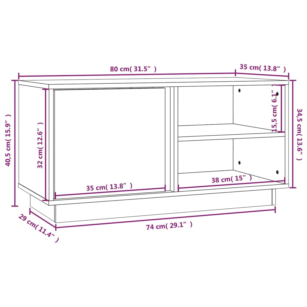 Tv-meubel 80x35x40,5 cm massief grenenhout