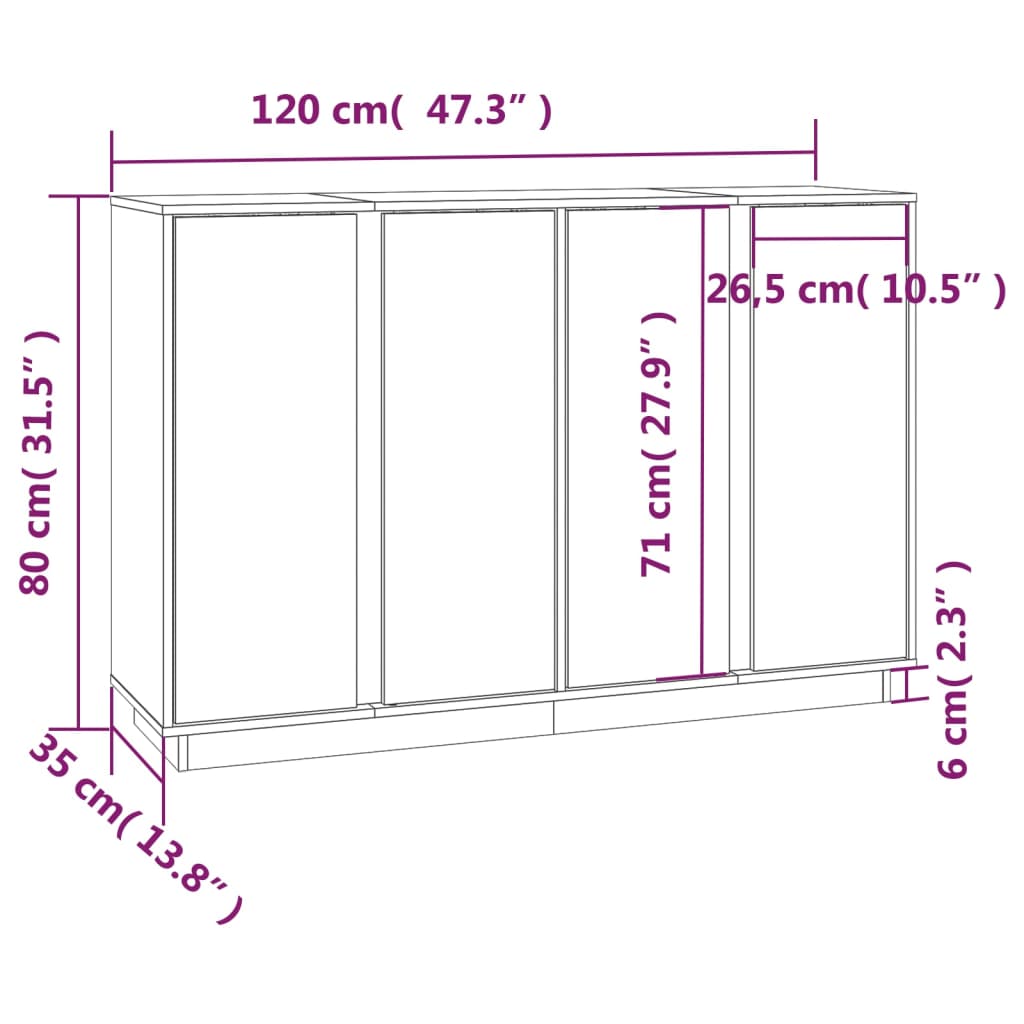 Dressoir 120x35x80 cm massief grenenhout