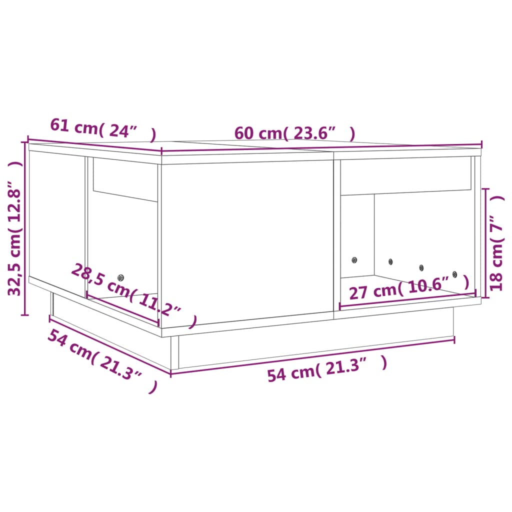 Salontafel 100x101x40,5 cm massief grenenhout