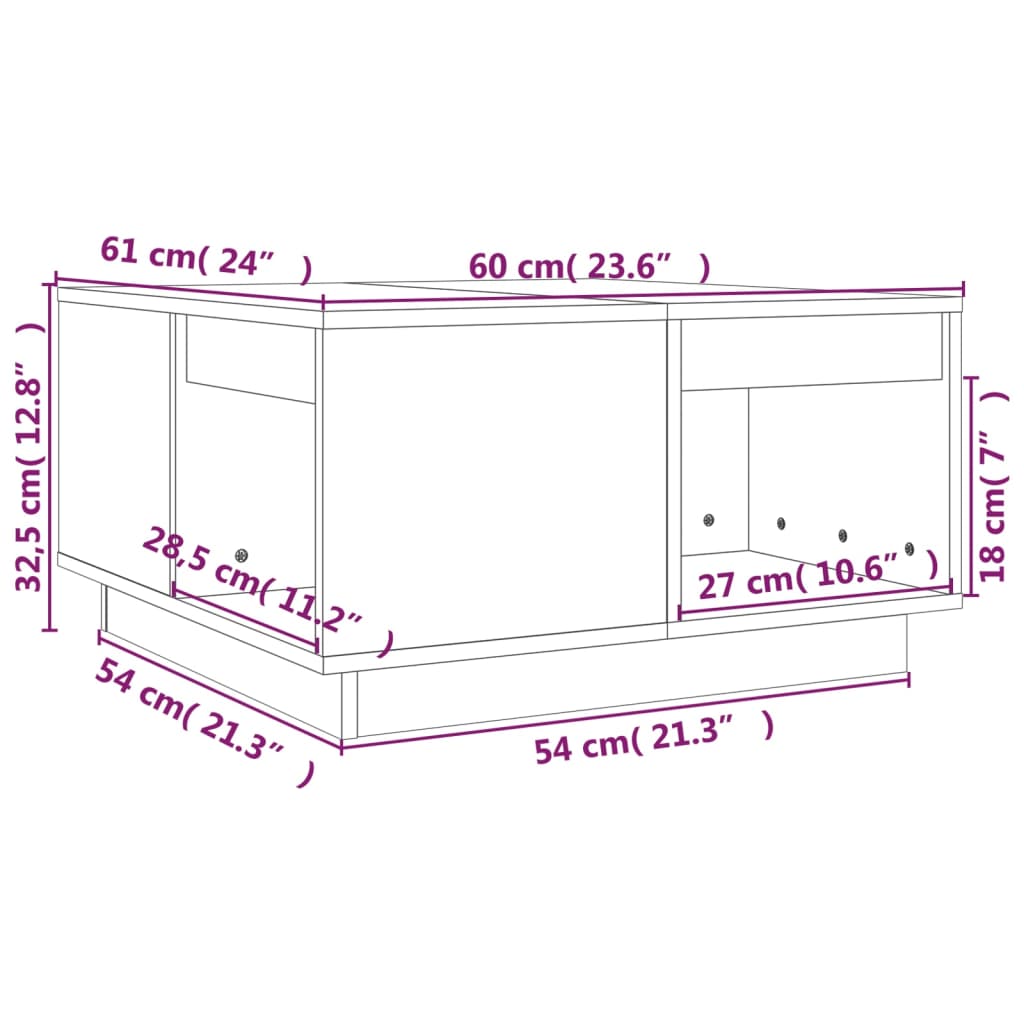 Salontafel 100x101x40,5 cm massief grenenhout