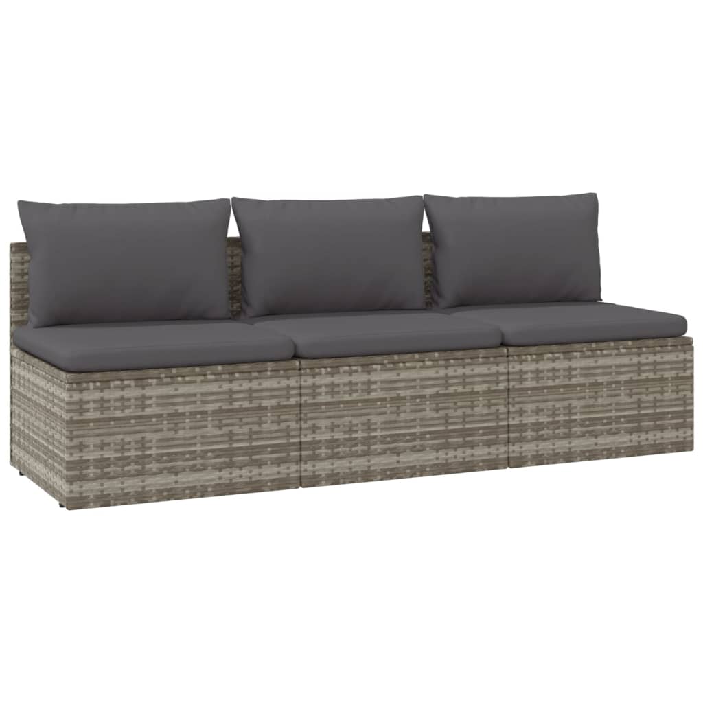 3-delige Loungeset met kussens poly rattan grijs