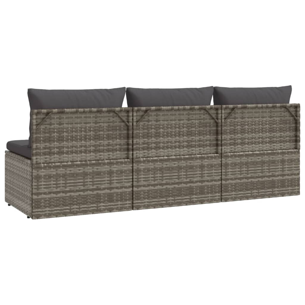 3-delige Loungeset met kussens poly rattan grijs