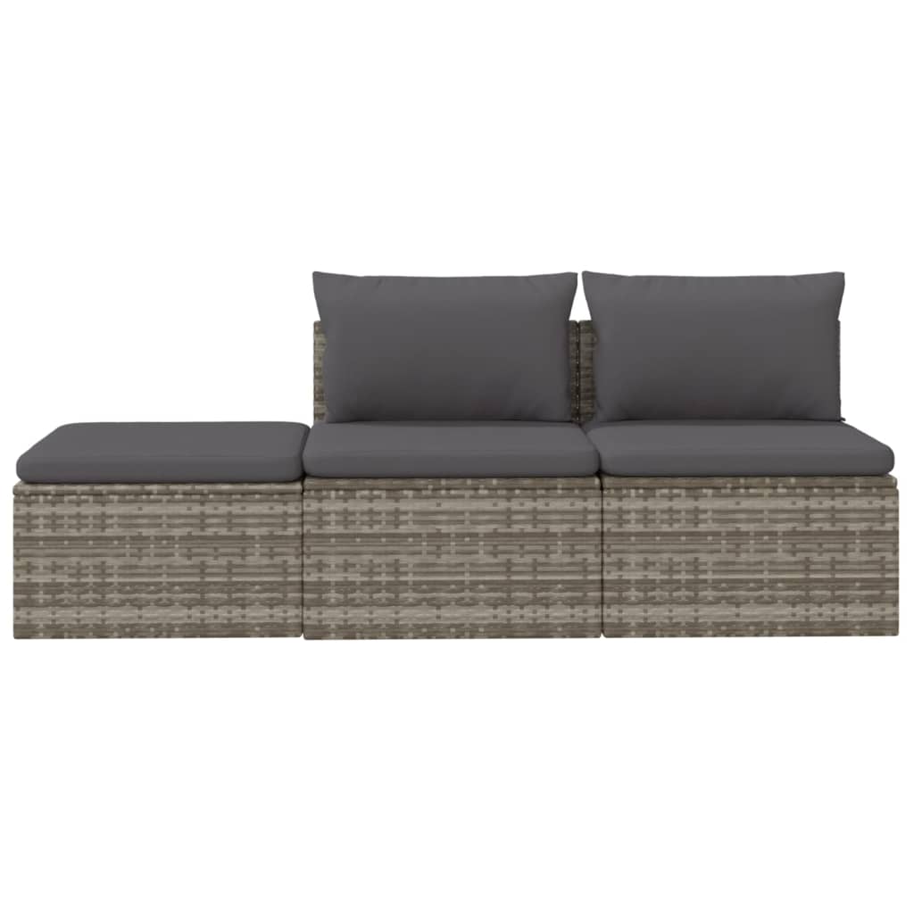 3-delige Loungeset met kussens poly rattan grijs