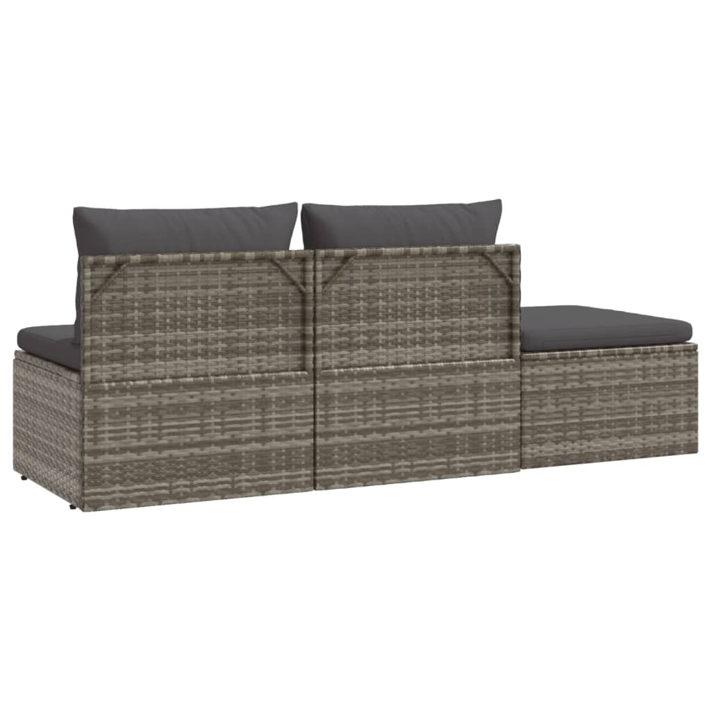 3-delige Loungeset met kussens poly rattan grijs