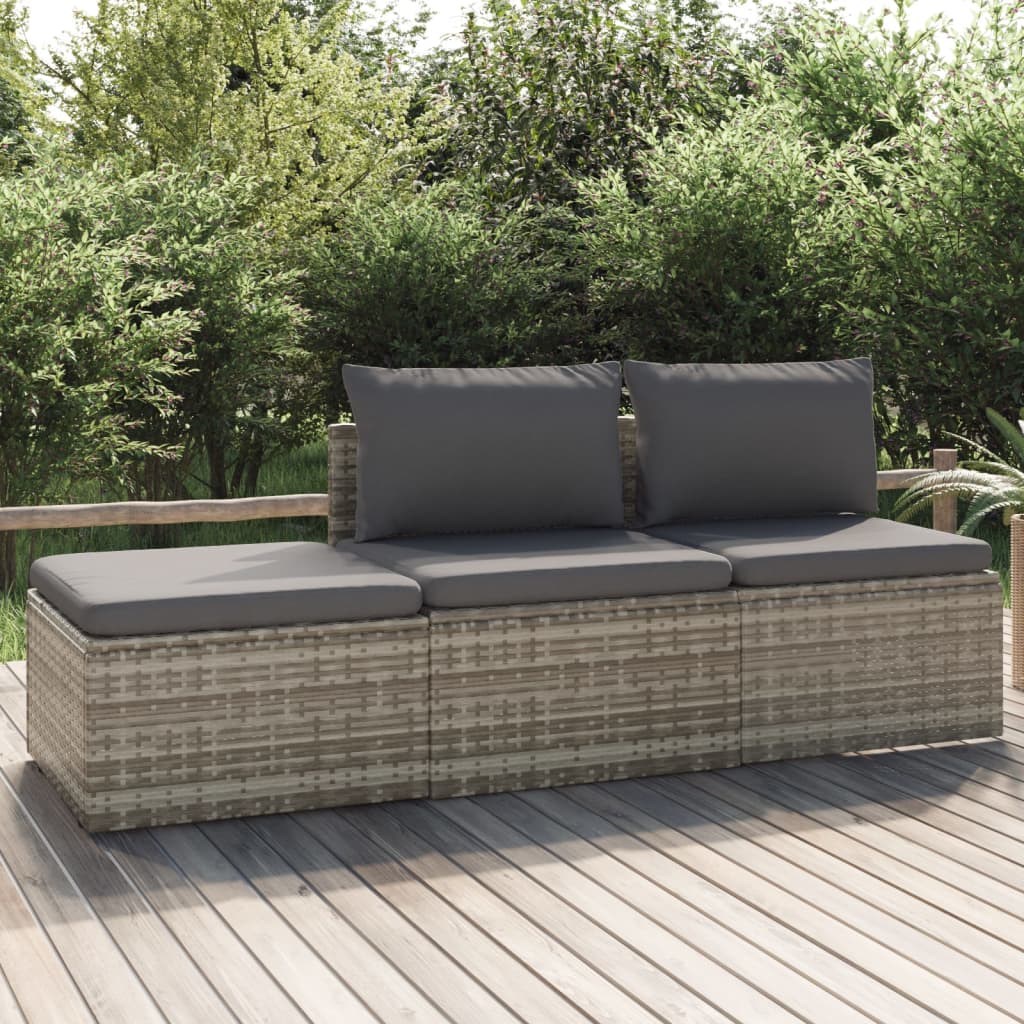 3-delige Loungeset met kussens poly rattan grijs