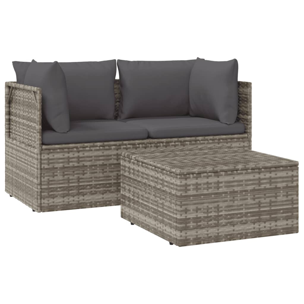 3-delige Loungeset met kussens poly rattan grijs