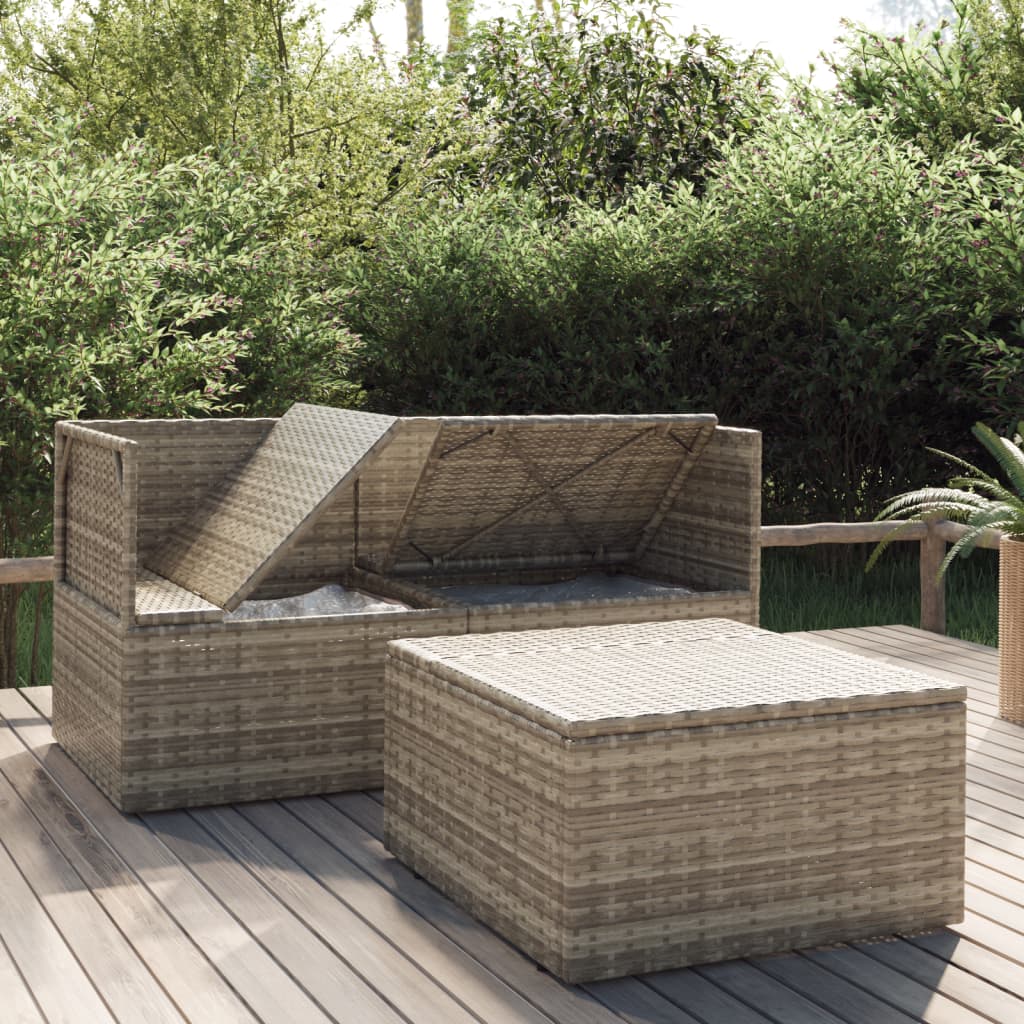 3-delige Loungeset met kussens poly rattan grijs