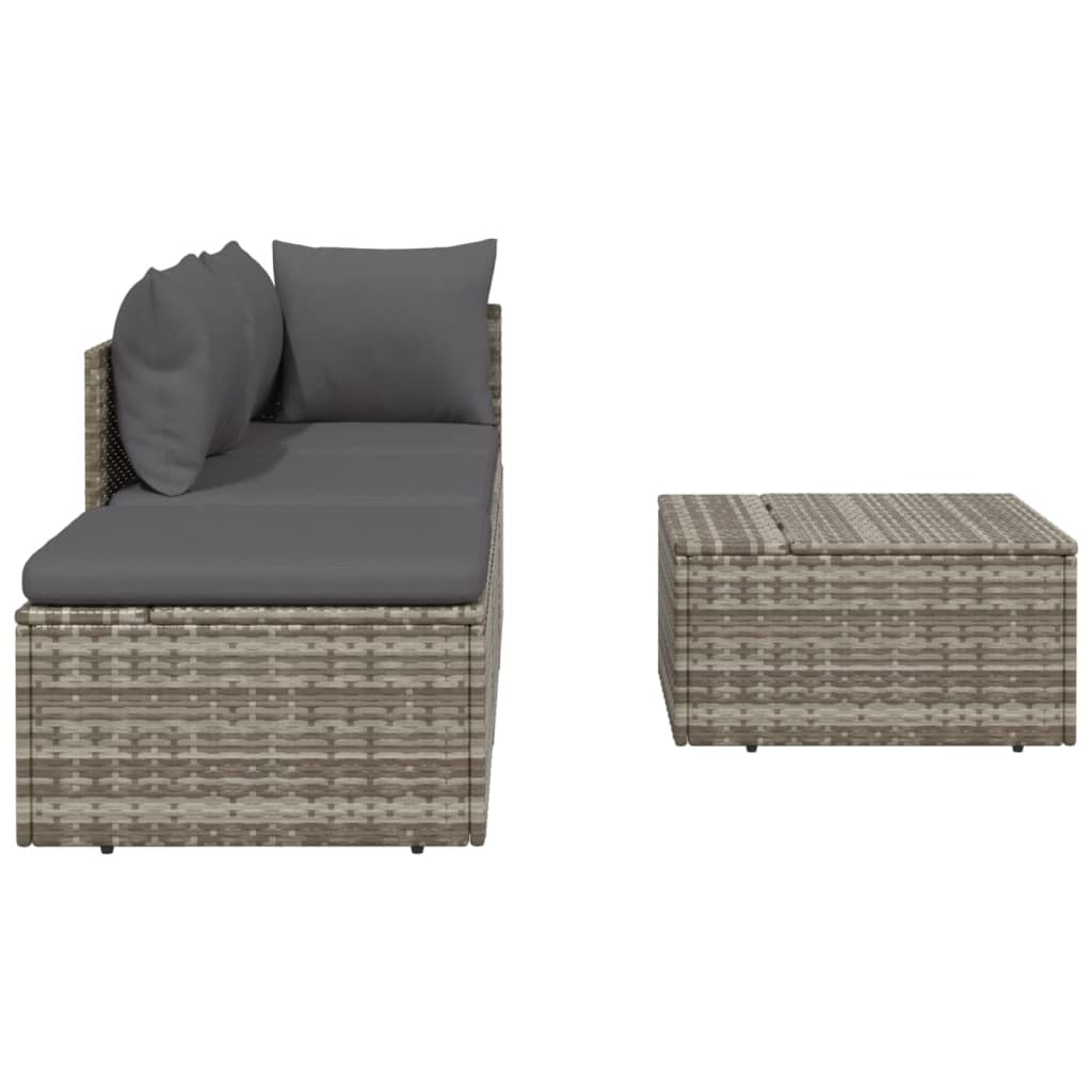 3-delige Loungeset met kussens poly rattan grijs