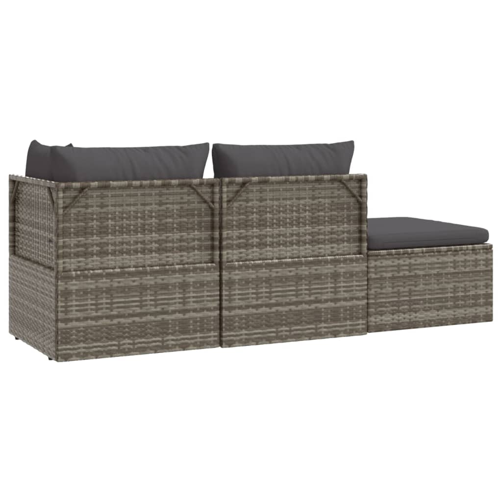 3-delige Loungeset met kussens poly rattan grijs