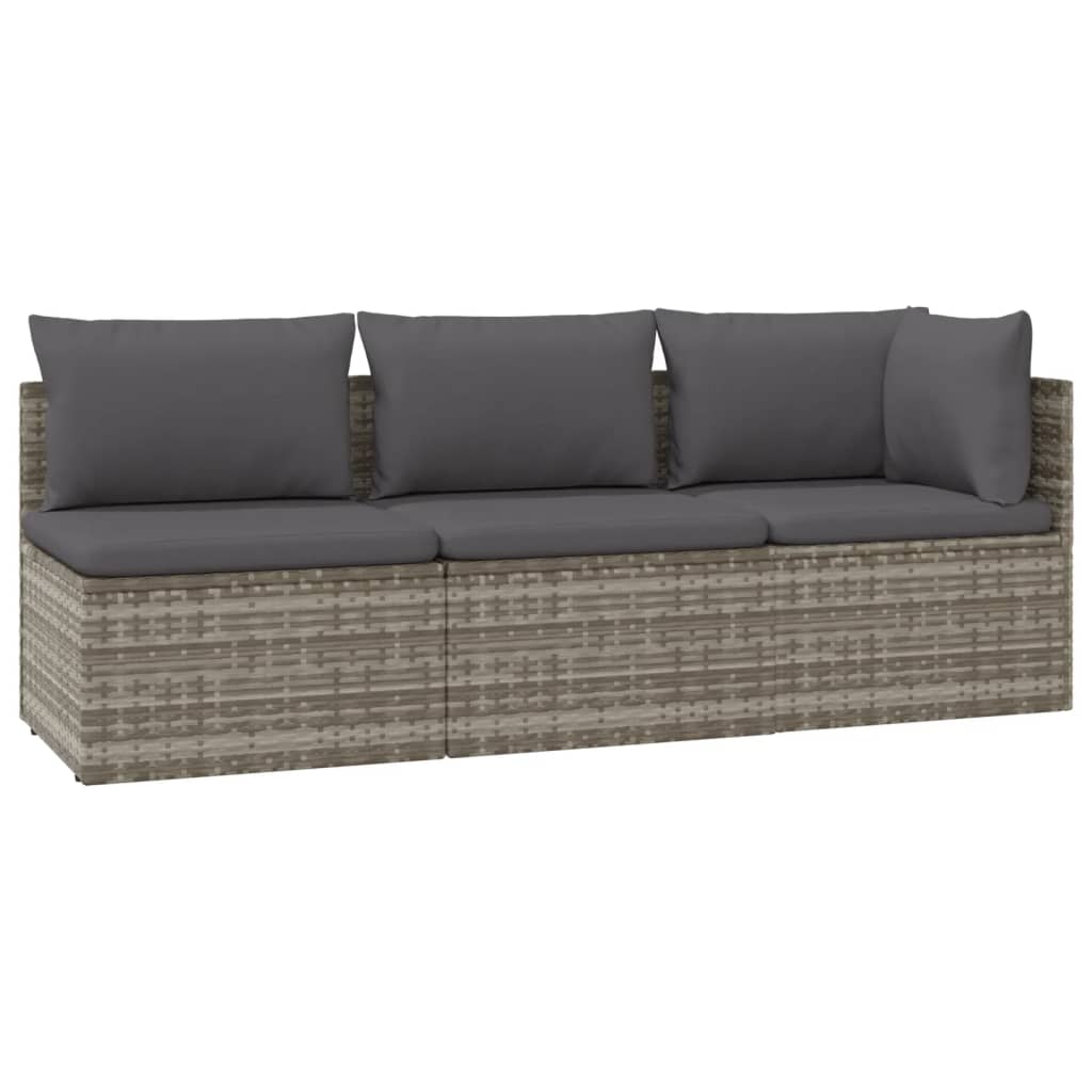 3-delige Loungeset met kussens poly rattan grijs