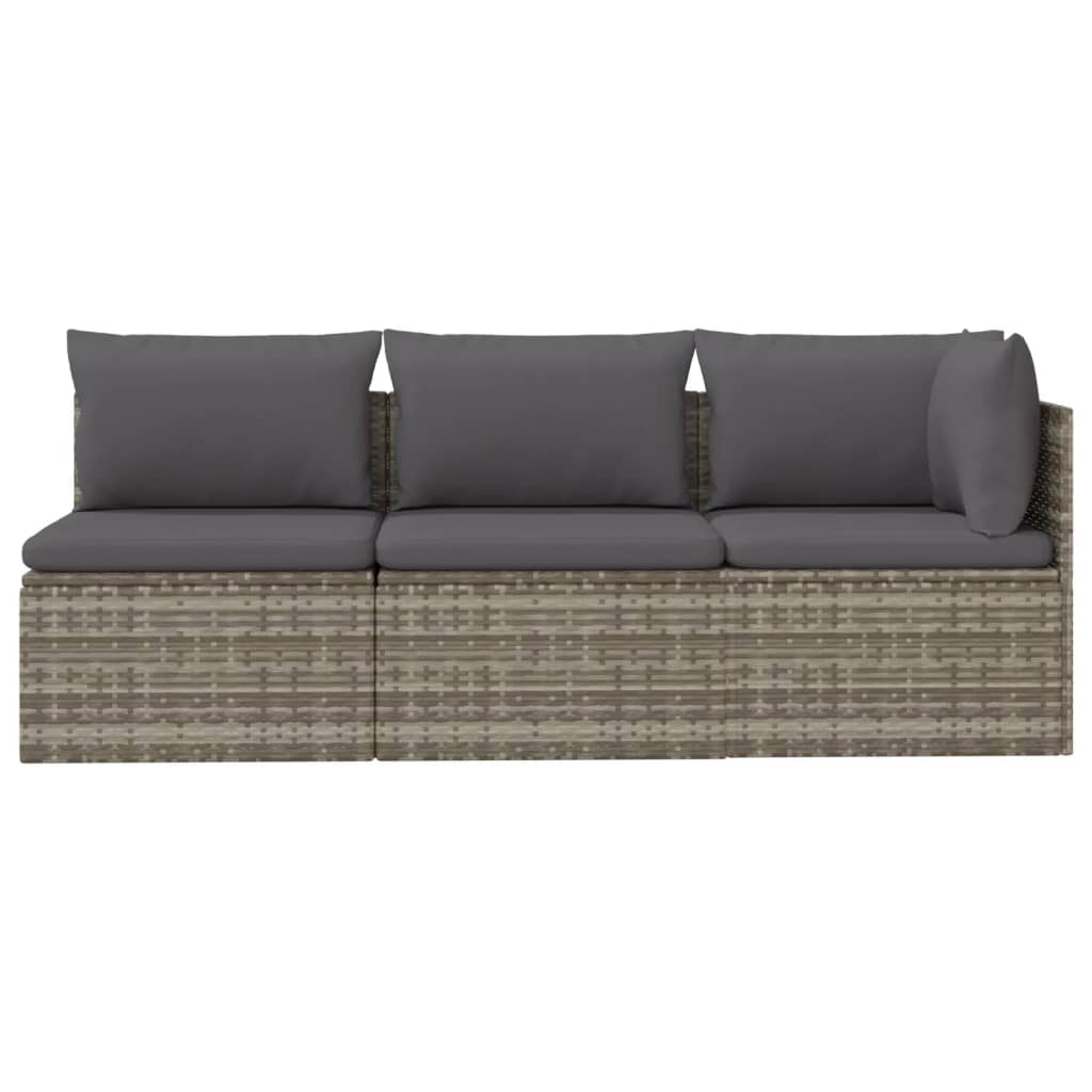 3-delige Loungeset met kussens poly rattan grijs