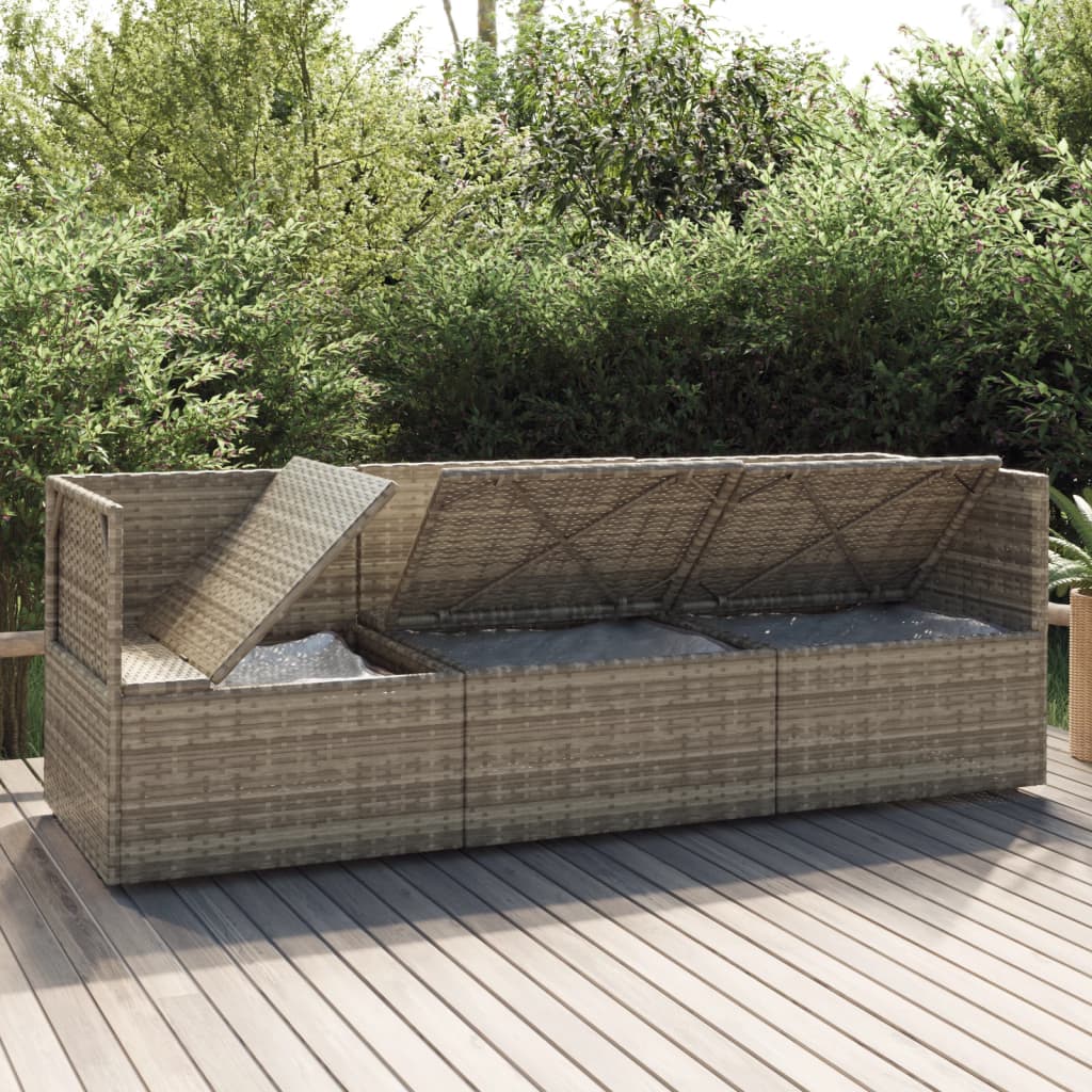 3-delige Loungeset met kussens poly rattan grijs