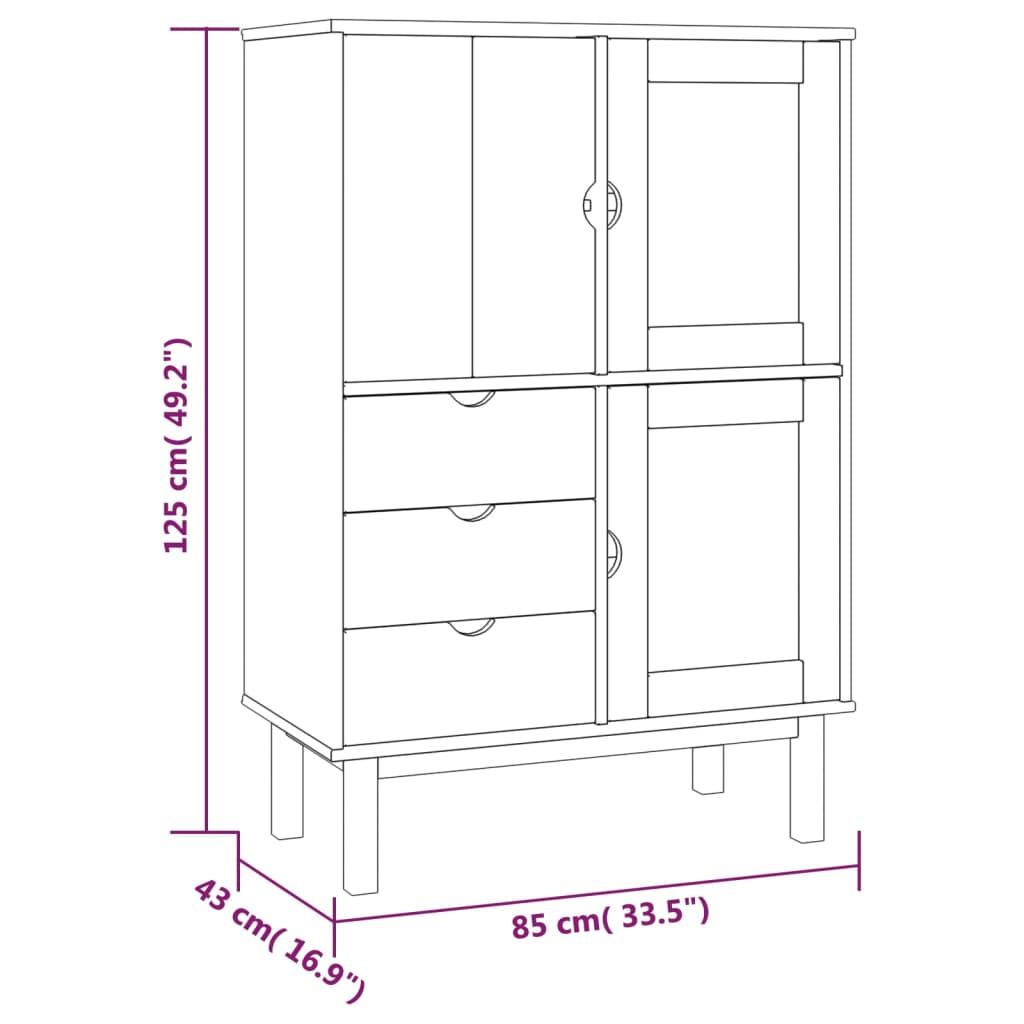 Hoge kast OTTA 85x43x125 cm massief grenenhout