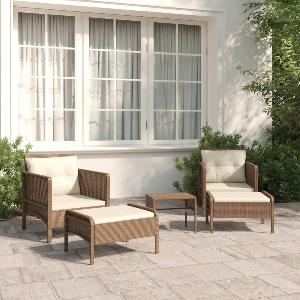 5-delige Loungeset met kussens poly rattan