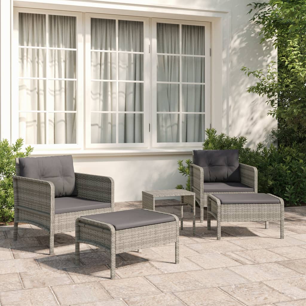 5-delige Loungeset met kussens poly rattan