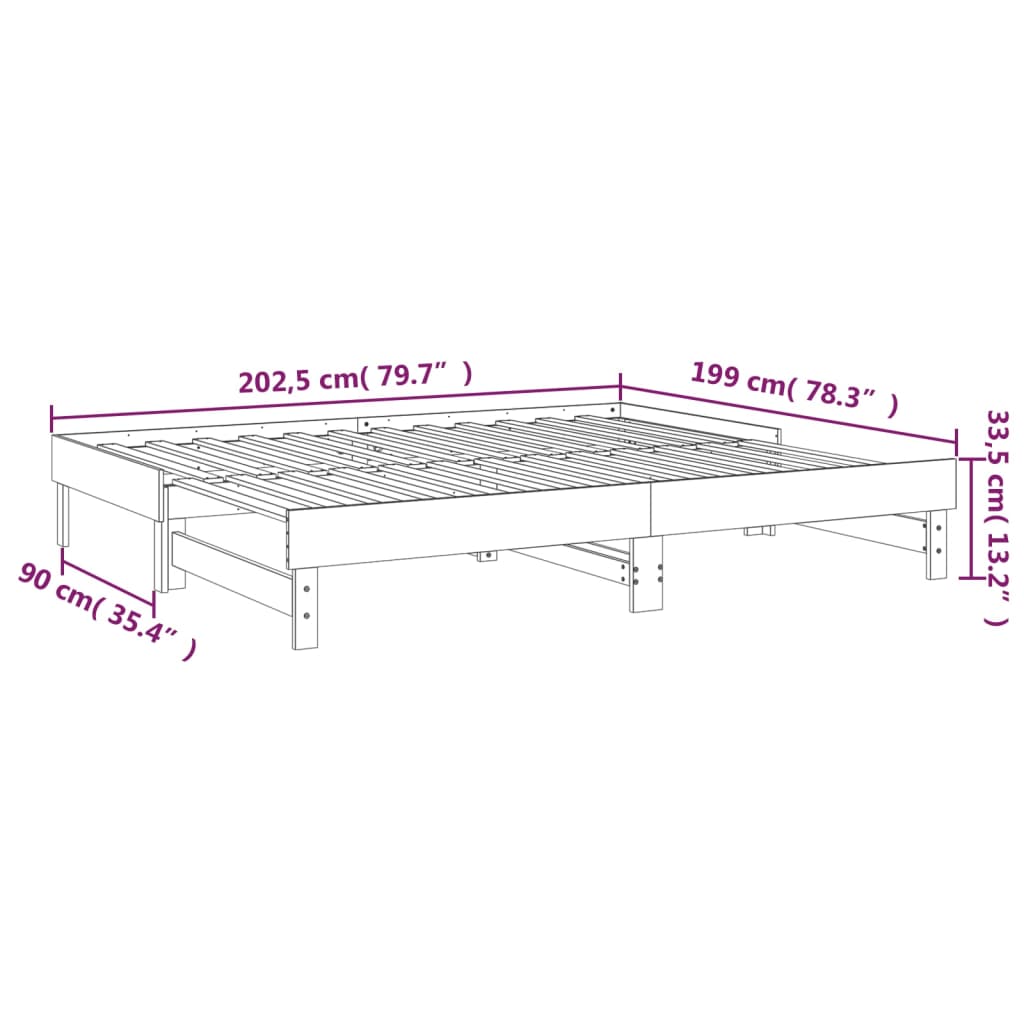 Slaapbank uitschuifbaar 2x(80x200) cm massief grenenhout