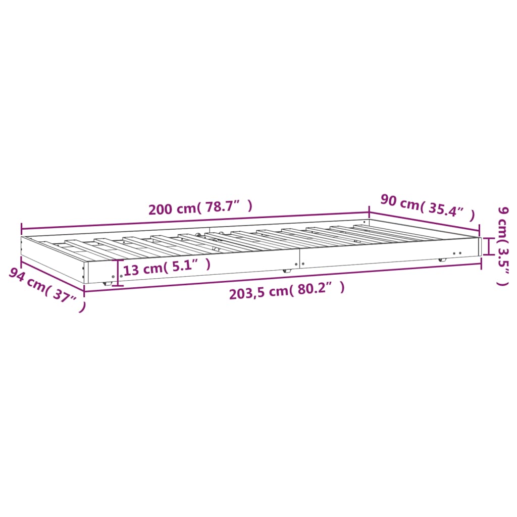 Bedframe 75x190 cm massief grenenhout