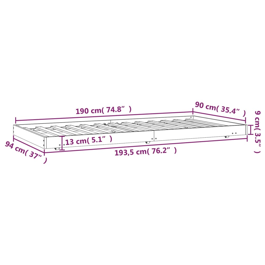 Bedframe 75x190 cm massief grenenhout