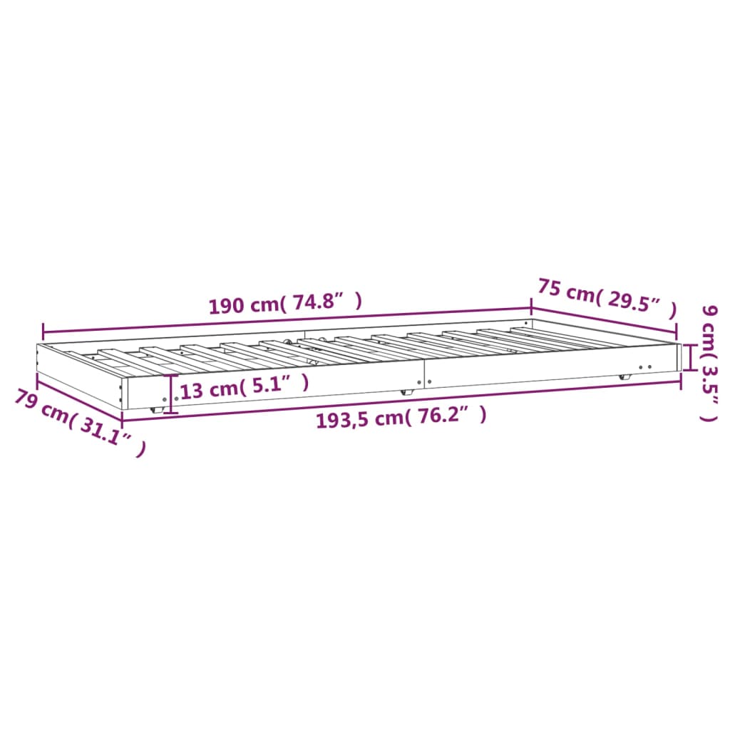 Bedframe 75x190 cm massief grenenhout