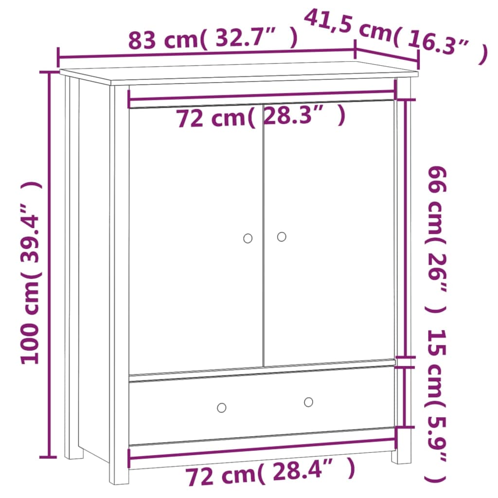 Hoge kast 83x41,5x100 cm massief grenenhout