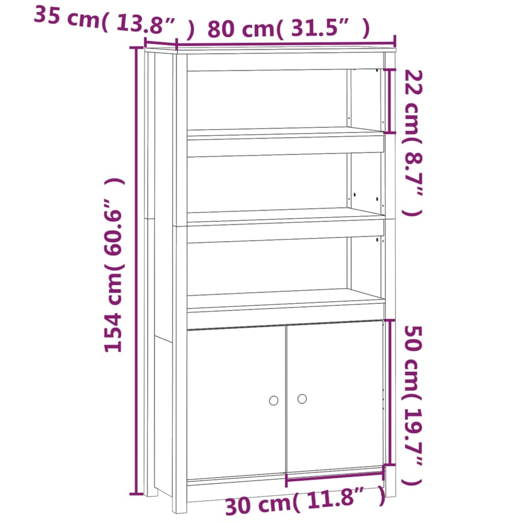 Hoge kast 80x35x154 cm massief grenenhout