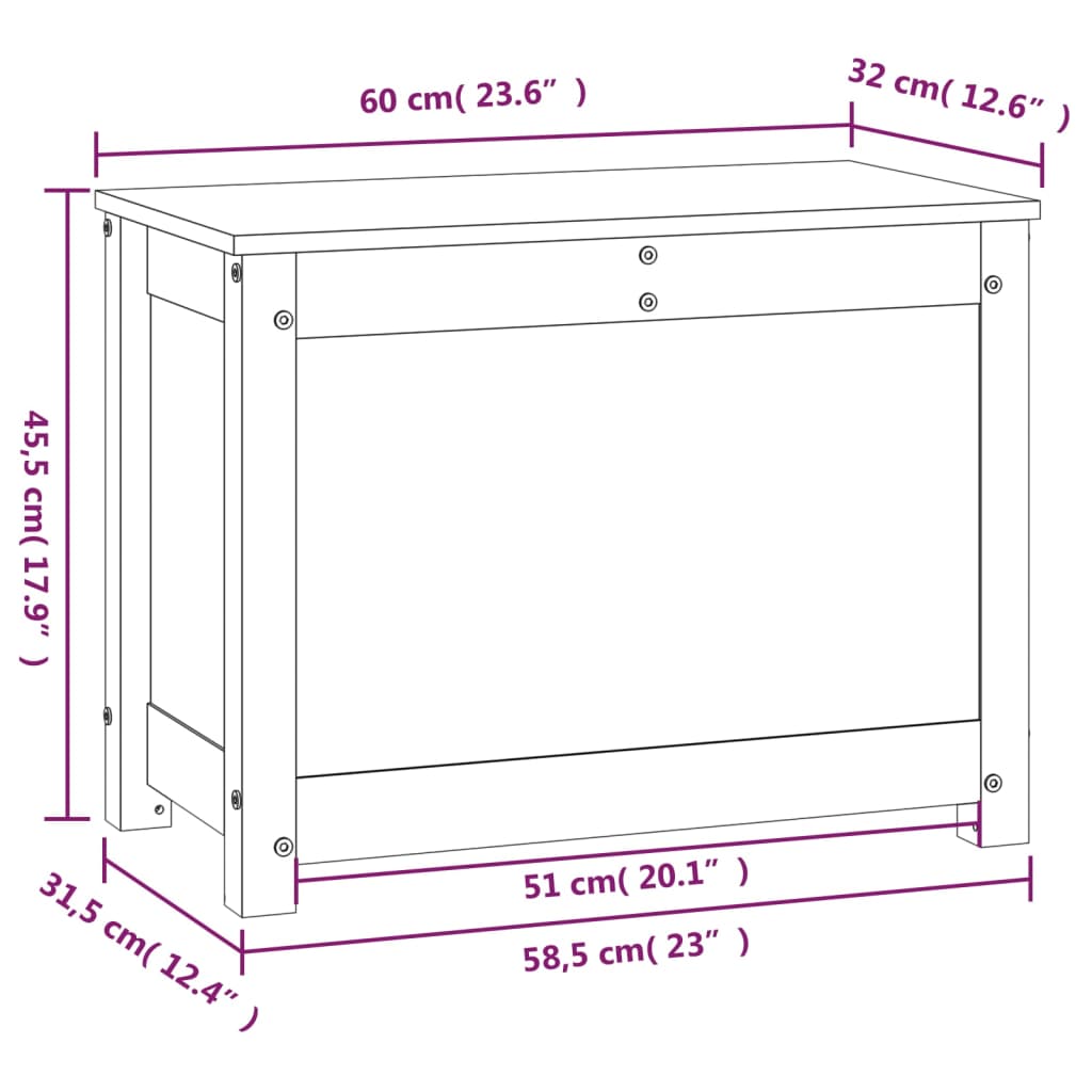 Opbergbox 80x40x45,5 cm massief grenenhout