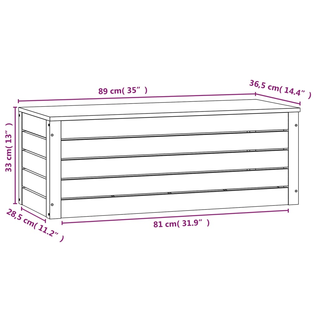 Opbergbox 109x36,5x33 cm massief grenenhout