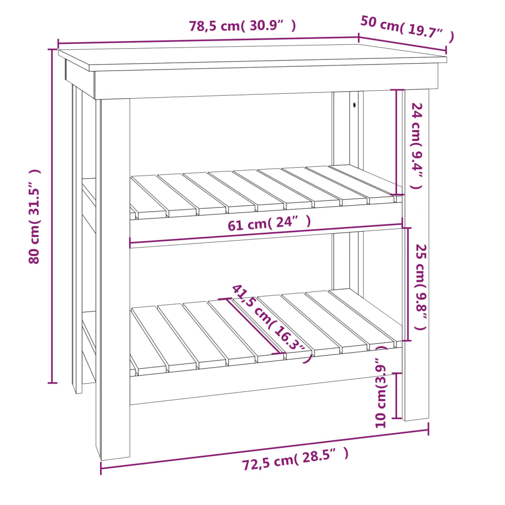 Werkbank 142,5x50x80 cm massief grenenhout