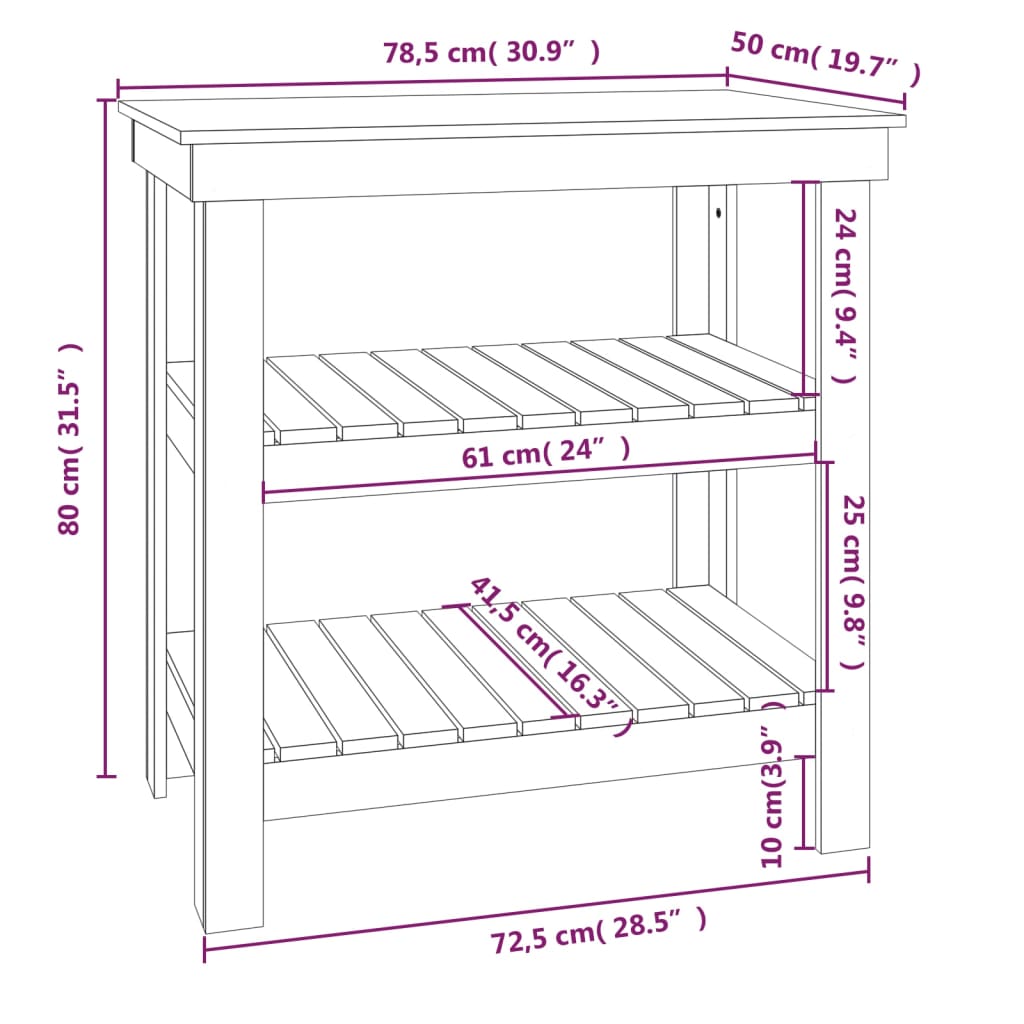 Werkbank 142,5x50x80 cm massief grenenhout