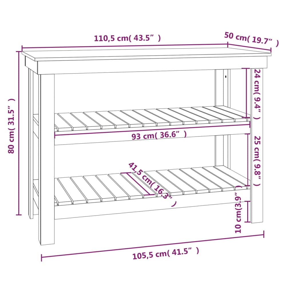 Werkbank 142,5x50x80 cm massief grenenhout