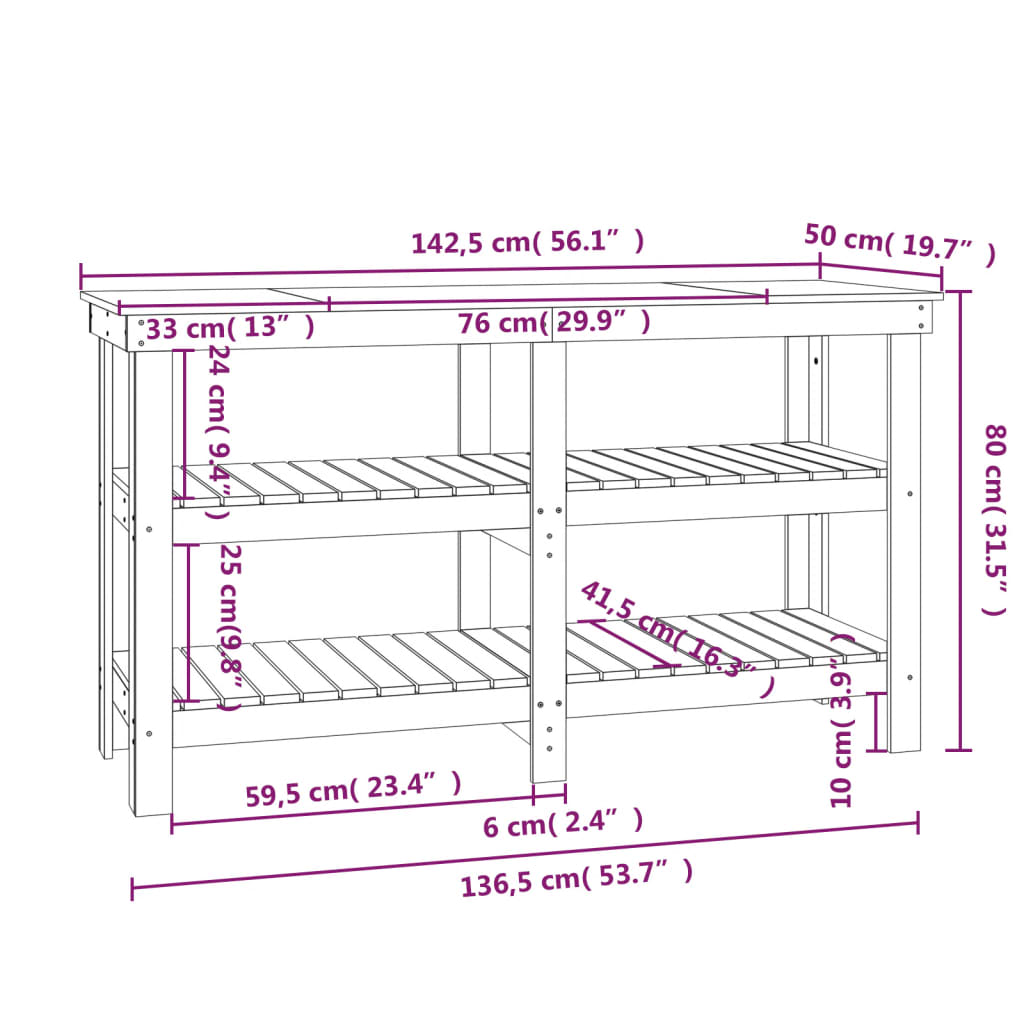 Werkbank 181x50x80 cm massief grenenhout