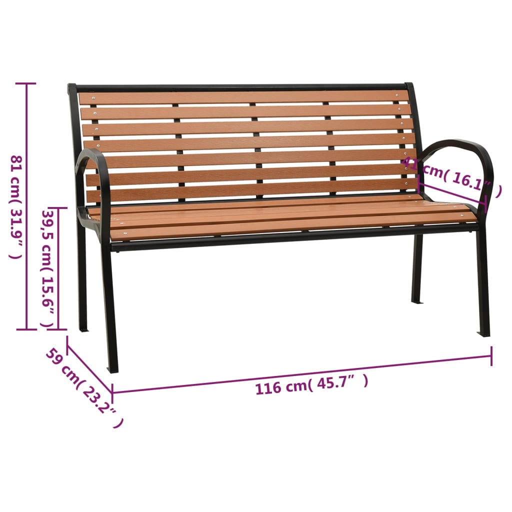 Tuinbank 116 cm staal en HKC zwart en bruin