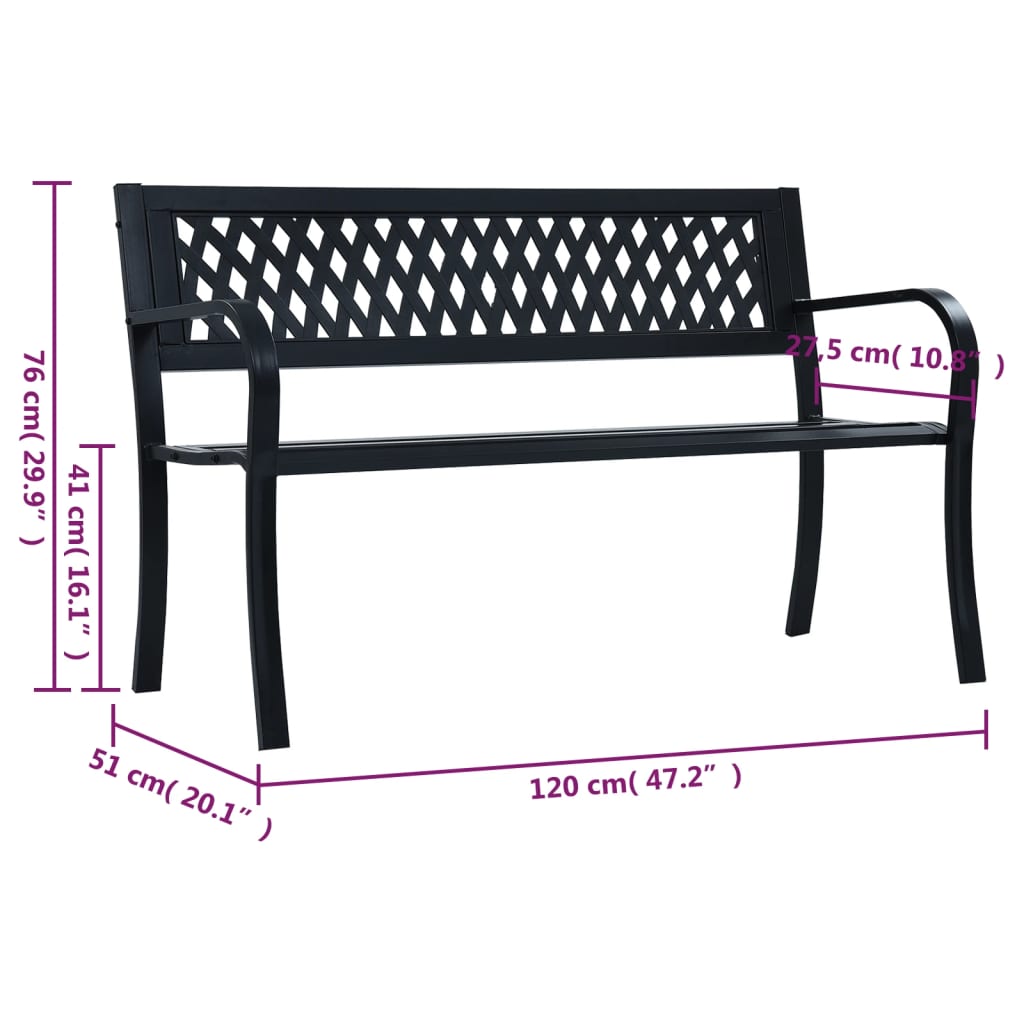 Tuinbank 120 cm staal zwart