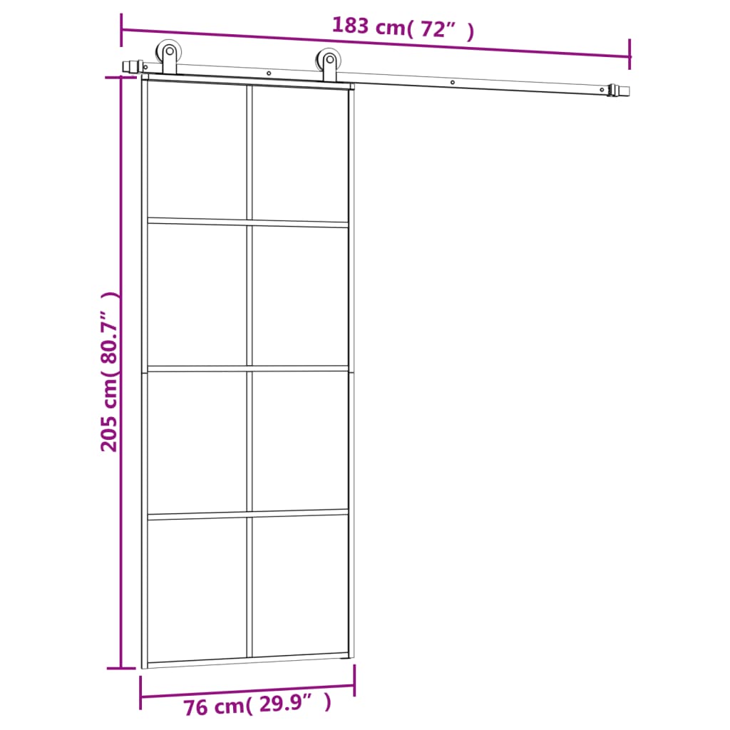 Schuifdeur met beslag 102,5x205 cm ESG-glas en aluminium