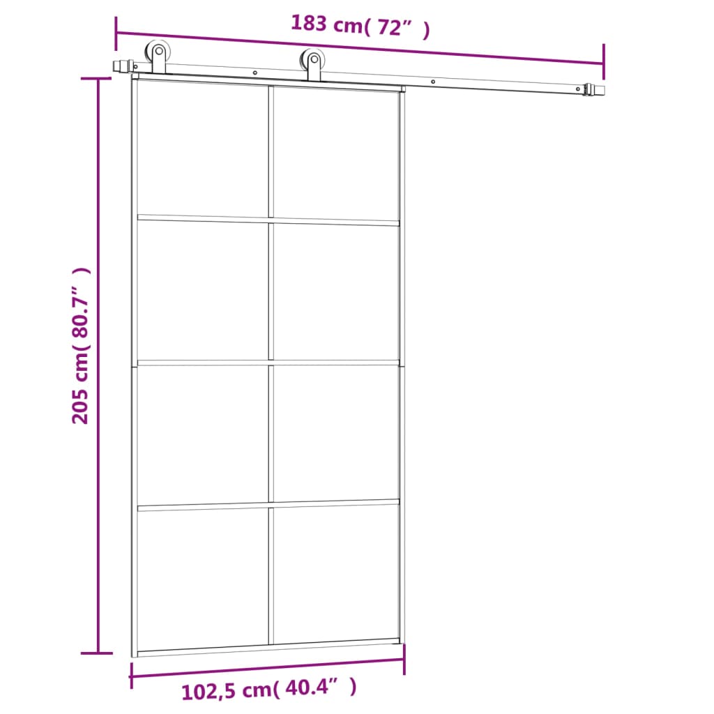 Schuifdeur met beslag 102,5x205 cm ESG-glas en aluminium