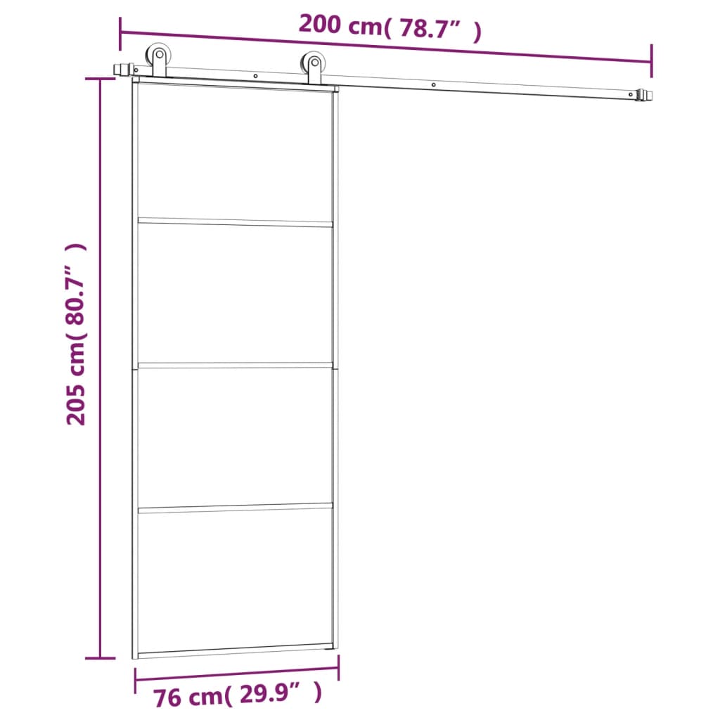 Schuifdeur met beslag 102,5x205 cm ESG-glas en aluminium