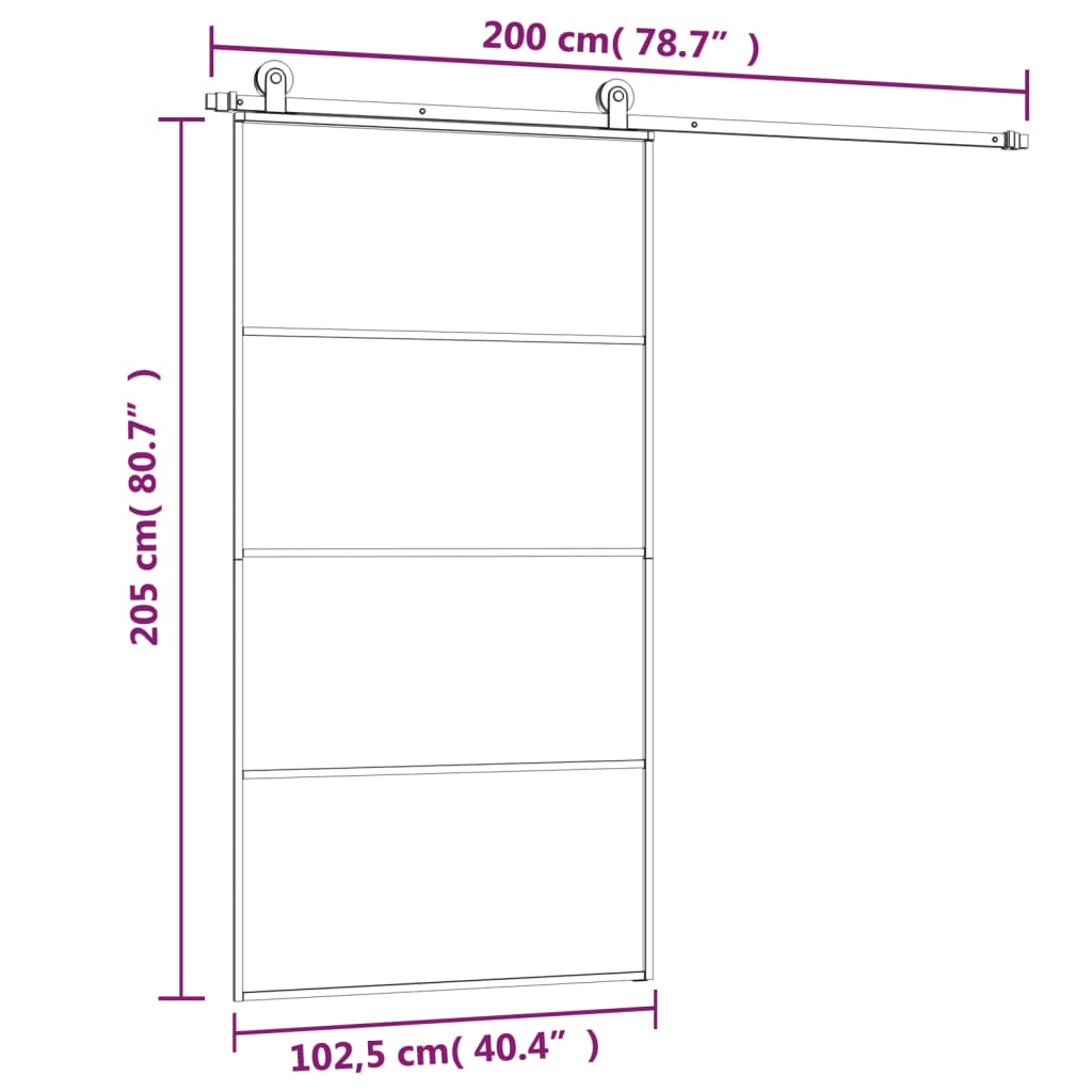 Schuifdeur met beslag 102,5x205 cm ESG-glas en aluminium