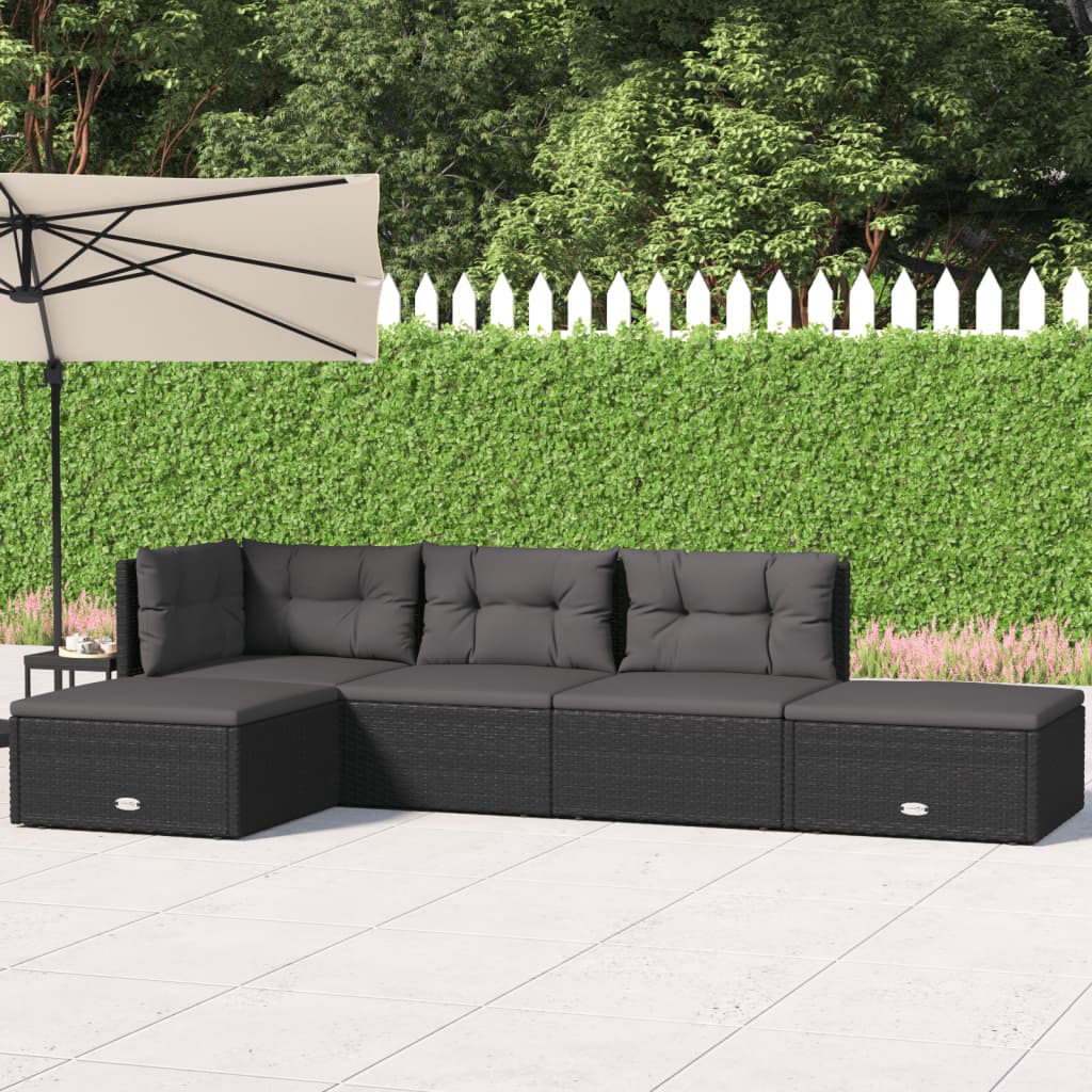 5-delige Loungeset met kussens poly rattan