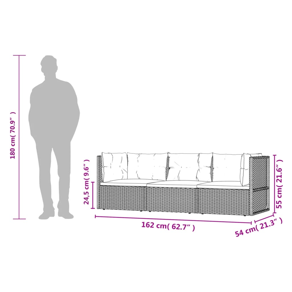 5-delige Loungeset met kussens poly rattan