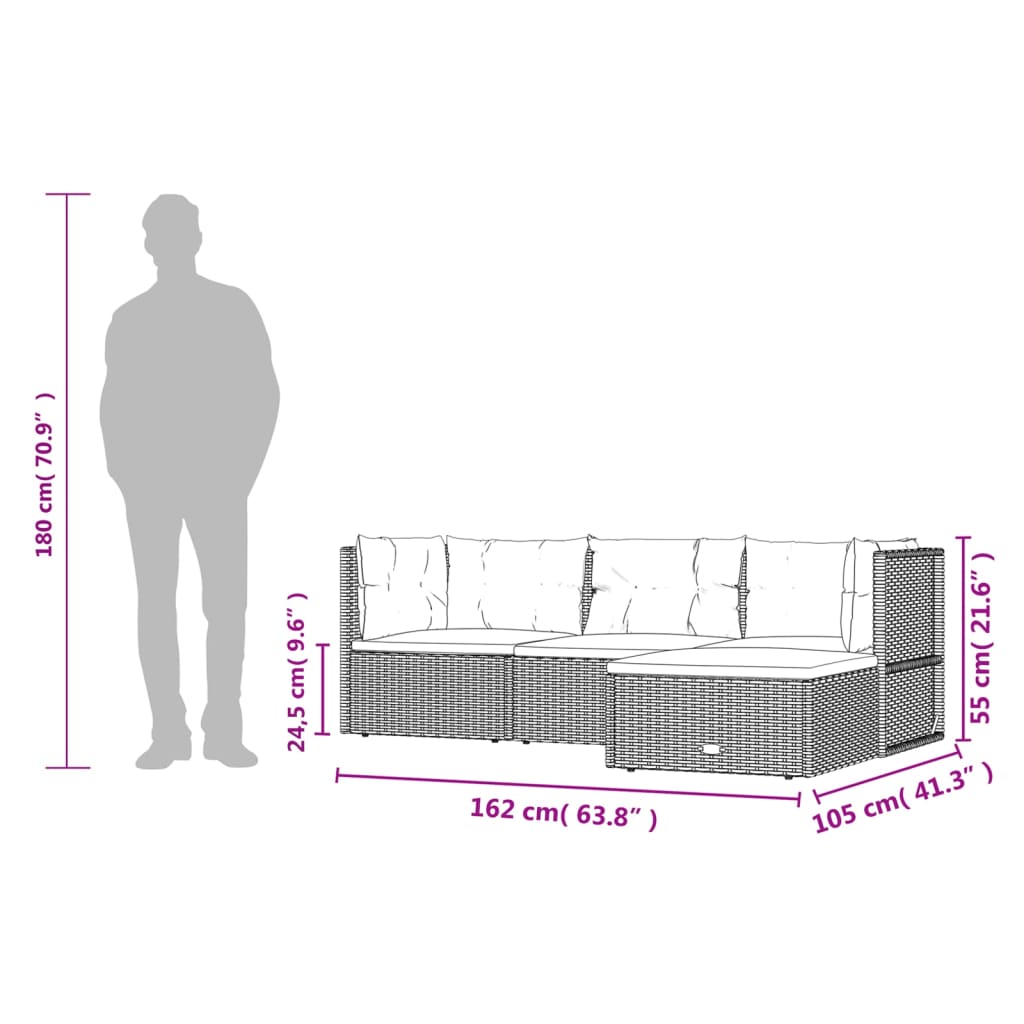 5-delige Loungeset met kussens poly rattan