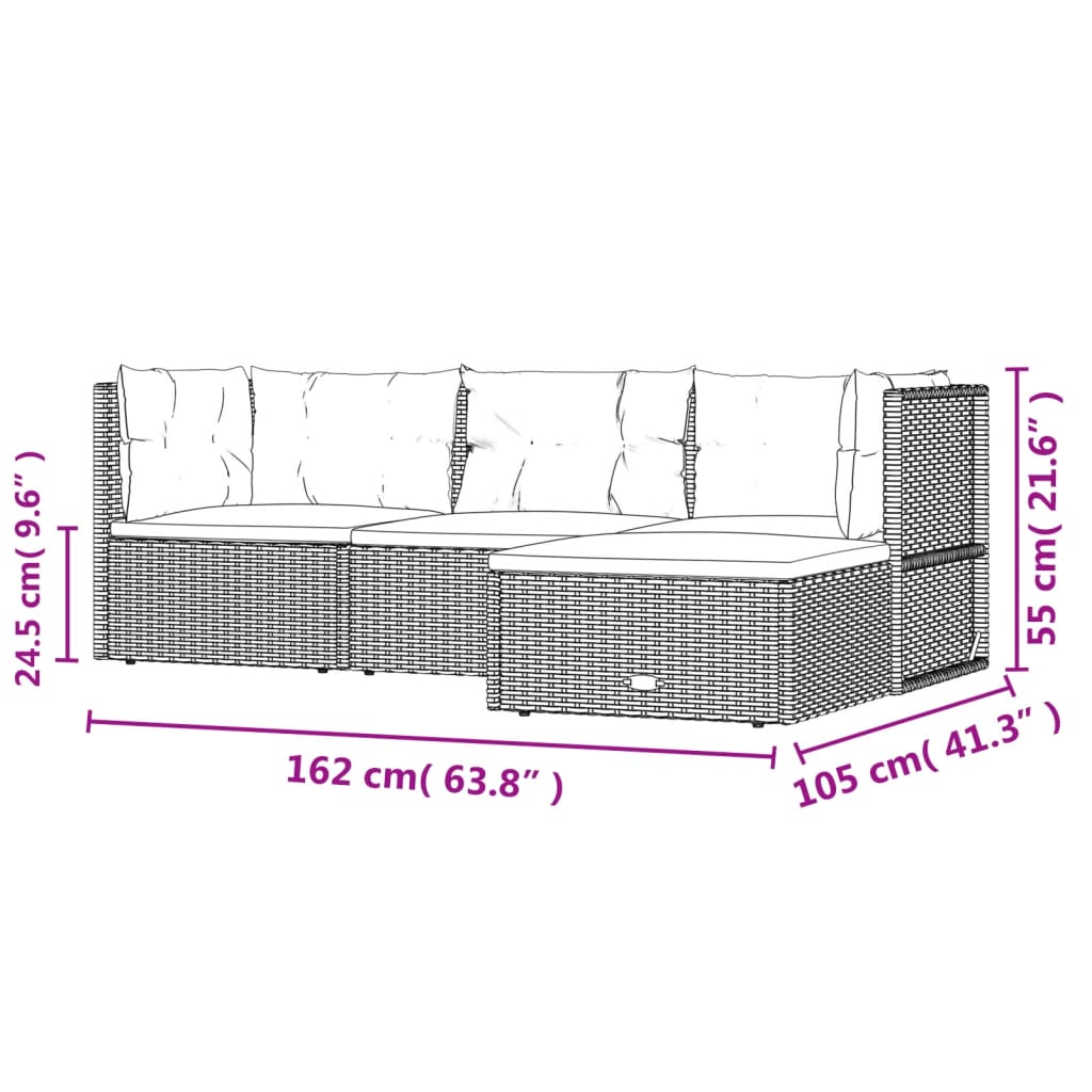 5-delige Loungeset met kussens poly rattan