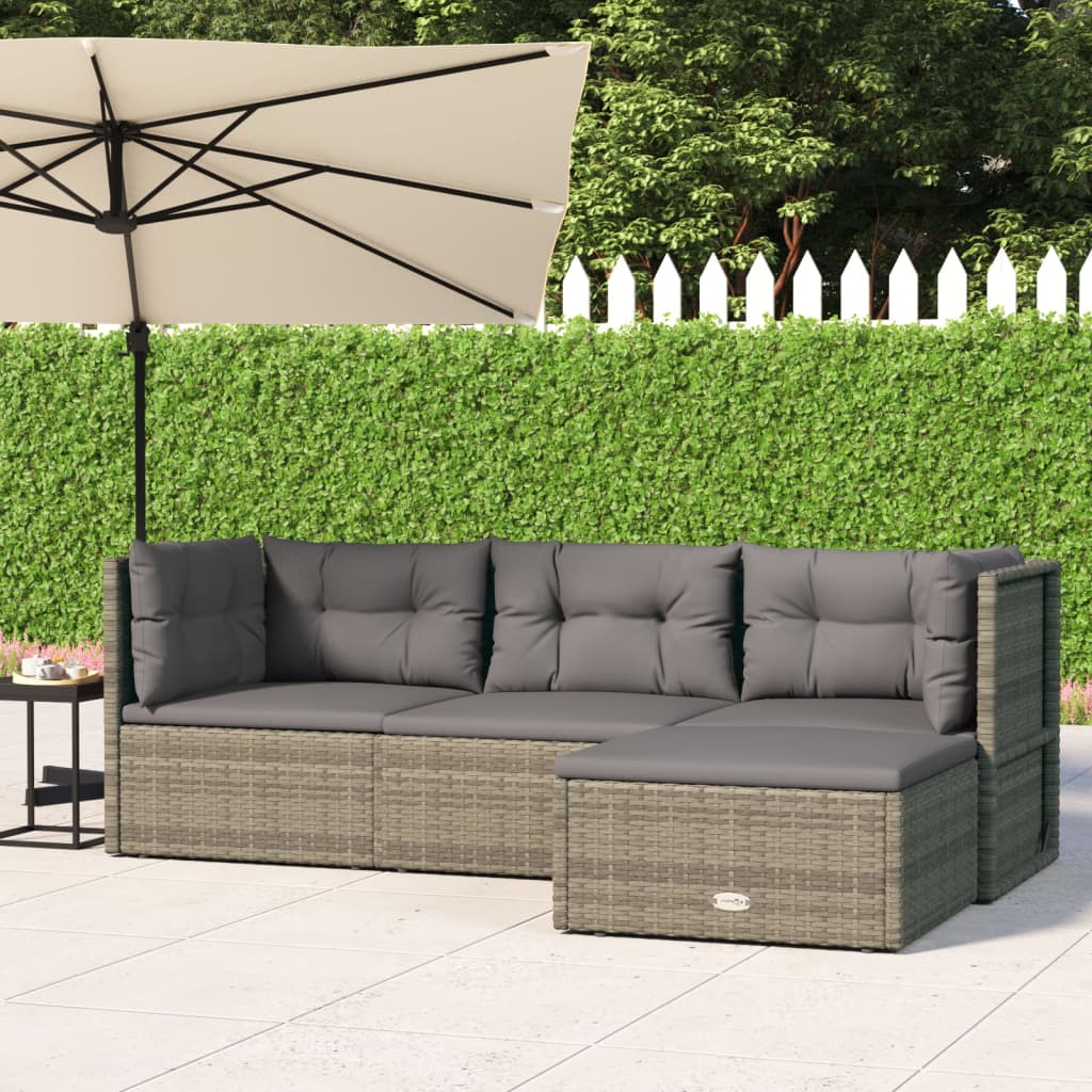 5-delige Loungeset met kussens poly rattan