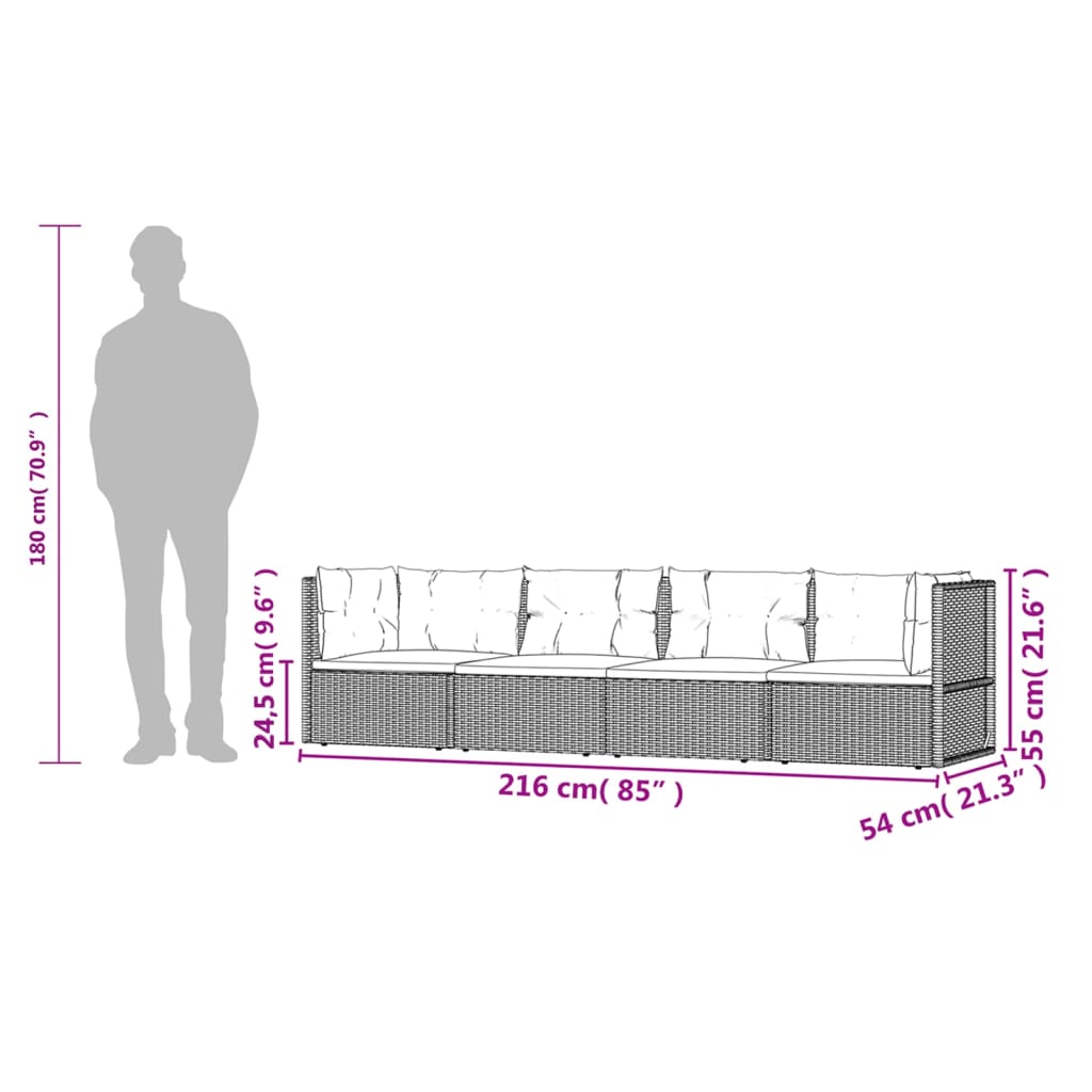 5-delige Loungeset met kussens poly rattan