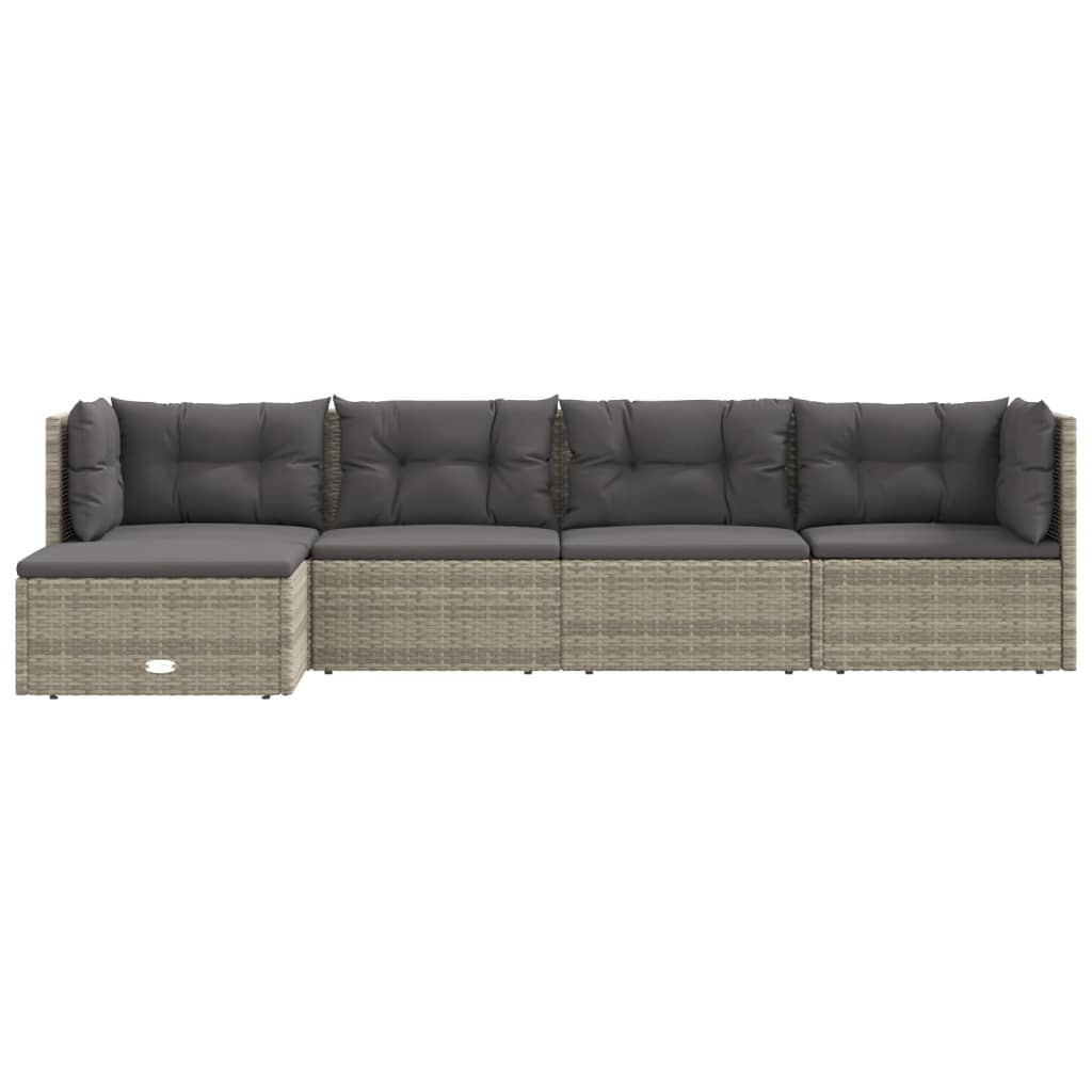 5-delige Loungeset met kussens poly rattan