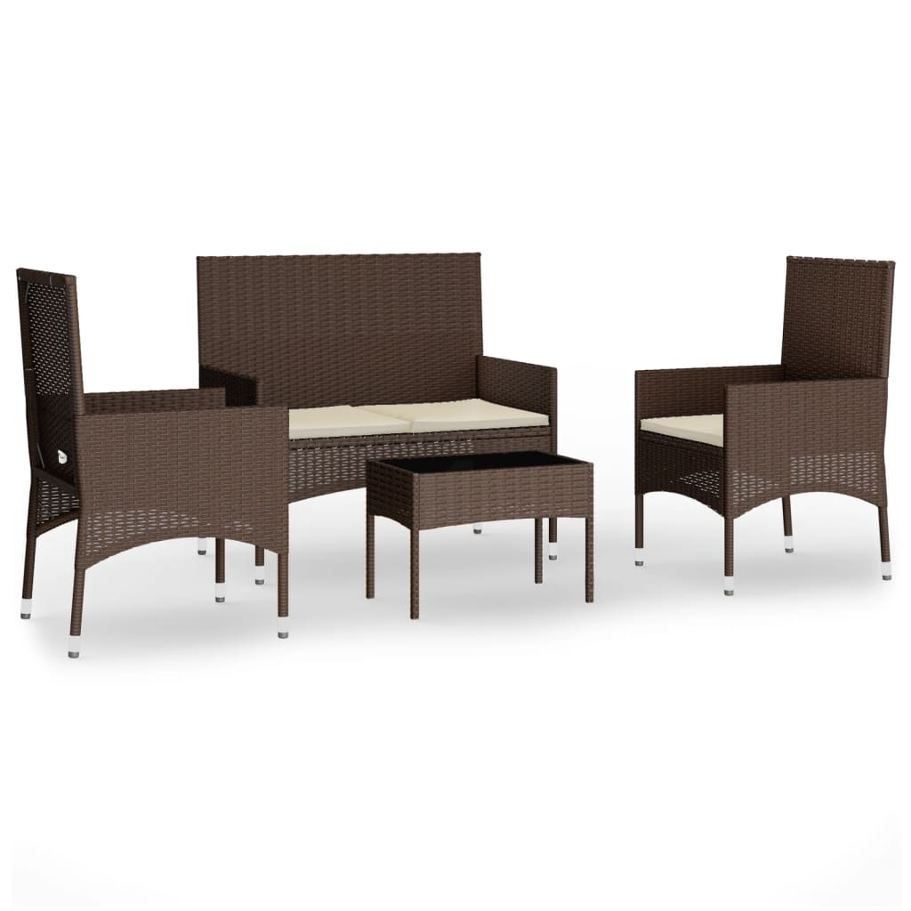 4-delige Loungeset met kussens poly rattan