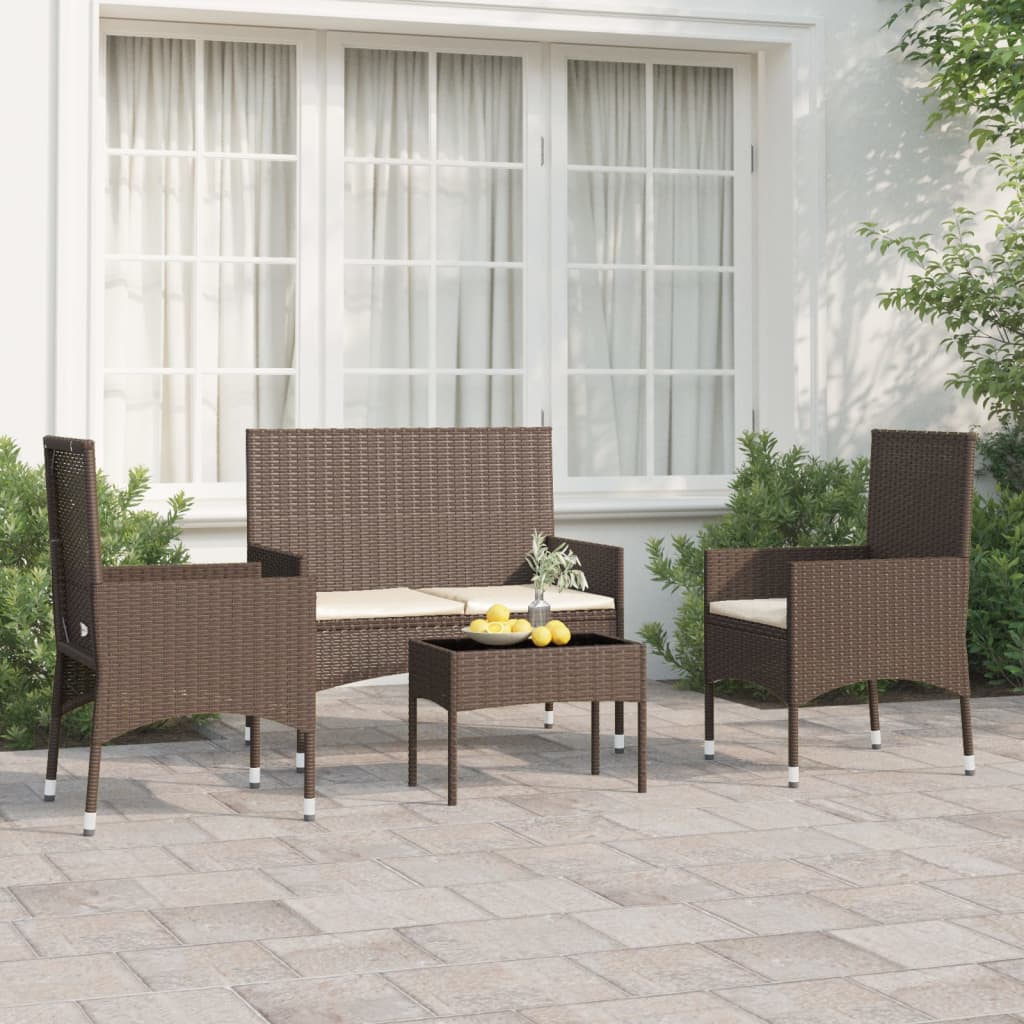 4-delige Loungeset met kussens poly rattan